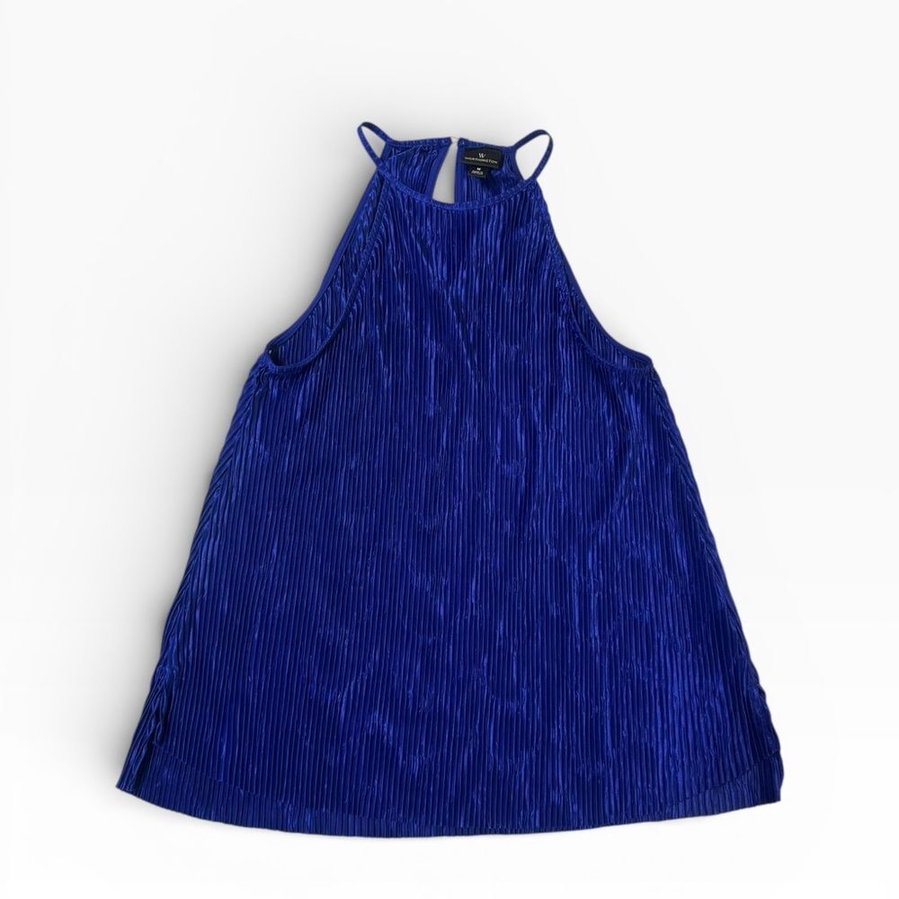 WORTHINGTON Vibrant Blue Pleated Halter Top | Size M | Retail $68 - Picture 2 of 8
